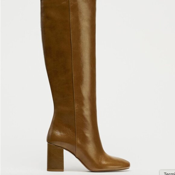 ZARA Heeled Leather Knee-High Boots – New w/ Tags – Size EU 38 / US 7.5 🤎 - Picture 12 of 14
